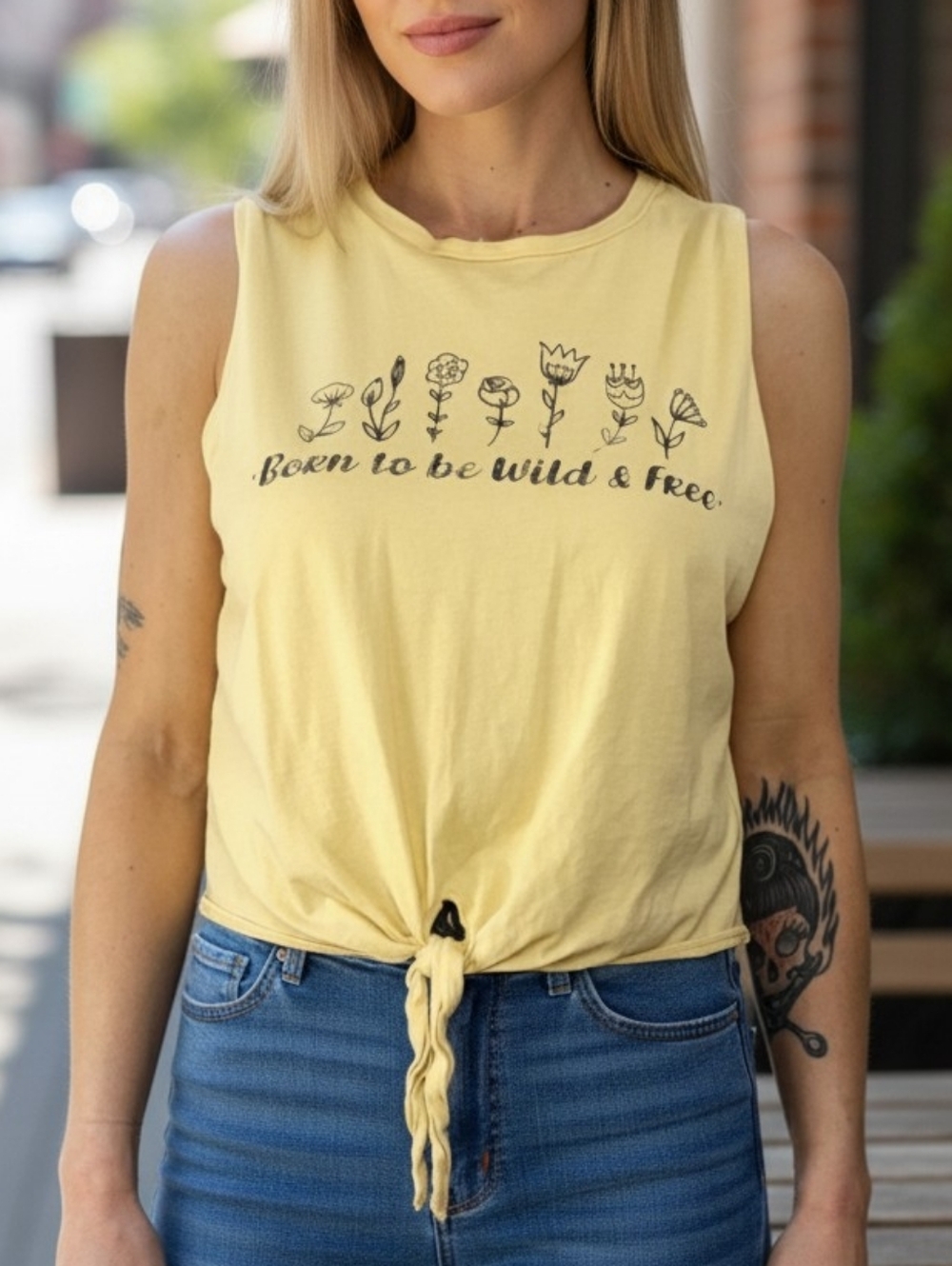 Moonchild Crop Tank X Large Twist BORN TO BE WILD Yellow